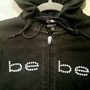 BEBE jacket w/rhinestone logo. Drawstring hoodie!